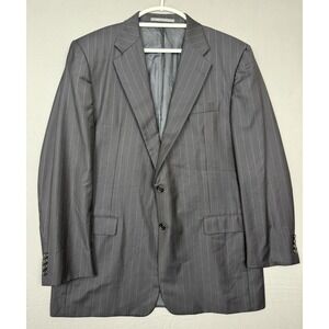 Vintage Hickey Freeman Black Wool Suit Blazer Mens 46L Sport Coat Pinstripe 90s
